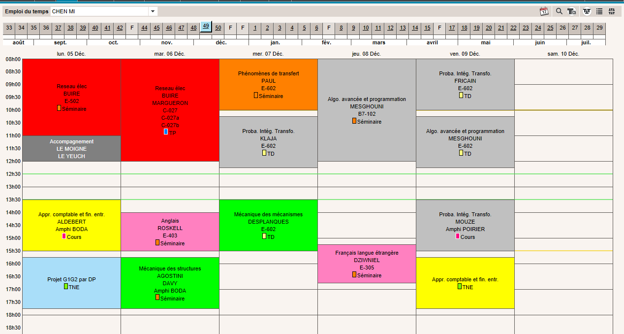 S5某一周的课程表